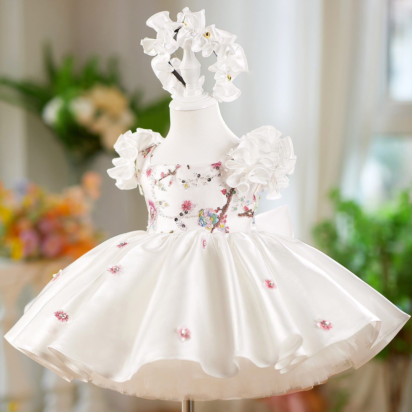 White Umbrella Princess Little Girl's Birthday Dress