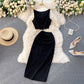 Solid Color Round Neck Vest Short Top High Waist Hip-wrapped Mid-length Dress
