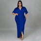 Women's Fashion Plus-Size Irregular Long-Sleeve V-Neck Dress