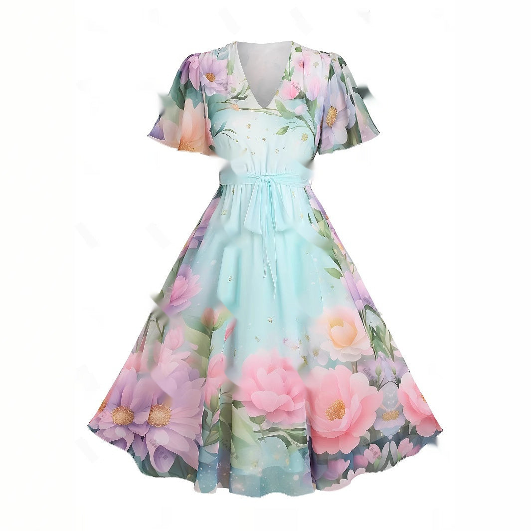 Women's Retro Floral Print Casual Dress