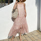 Robe en mousseline de soie imprimée texturée style vacances pour femme