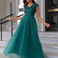 Women's Contrast Color Sequined Mesh Cloth Cover Formal Dress