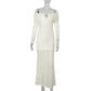 Texture Special-shaped Metal Buckle Off-shoulder Long Sleeve Dress