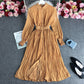 Women's POLO Collar Slim Fit Long Polka Dot Chiffon Pleated Skirt