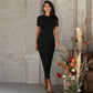 Fashion Round Neck Slim Back Lace-up Long Sleeve Dress