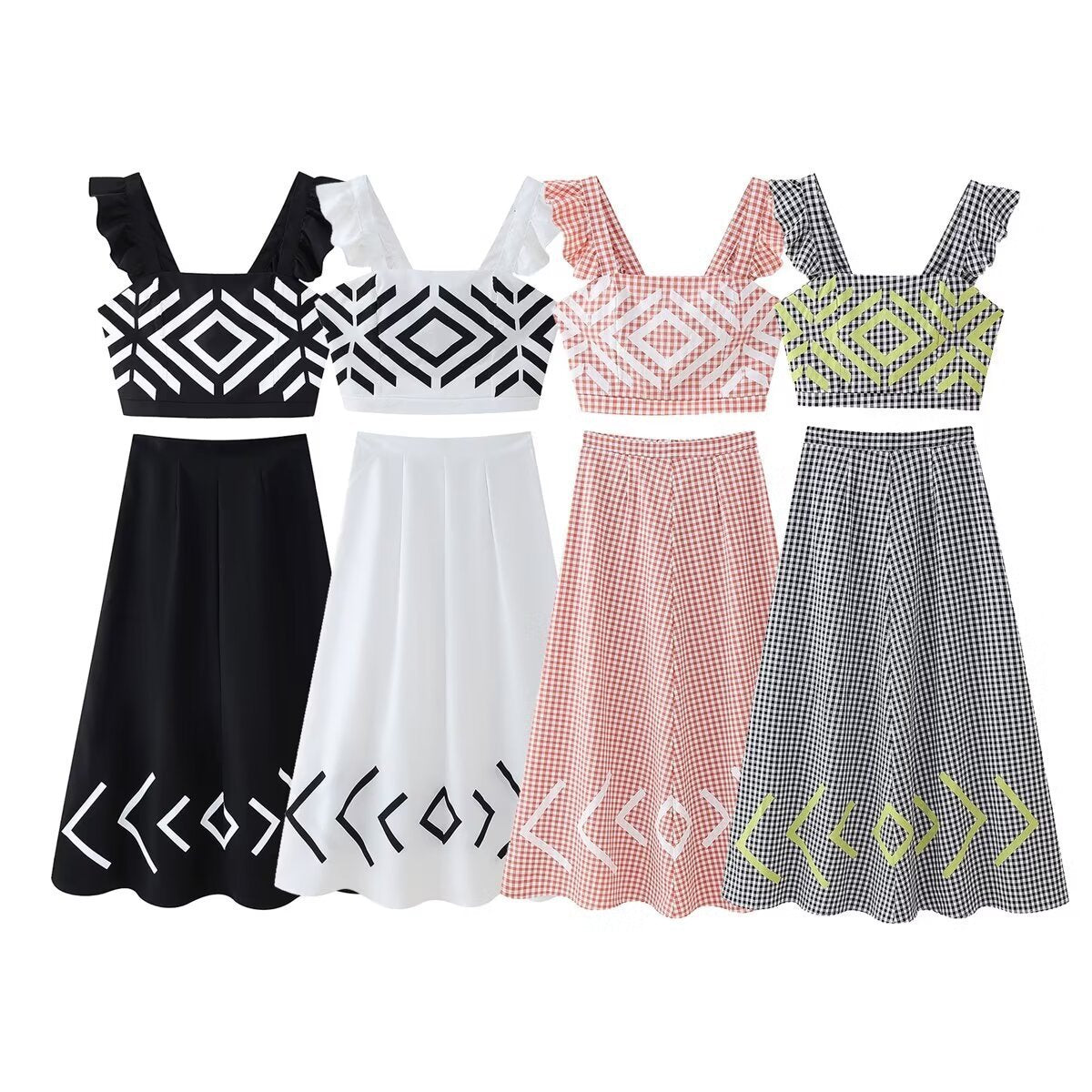 Metal Zipper Sling Top And Skirt Suit