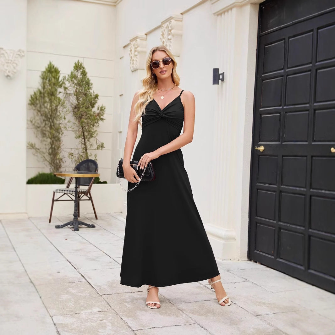 Womens Solid-Color Strap Casual Dress