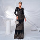 Long Sleeve V-neck Slim-fit Long Sequined Banquet Evening Dress