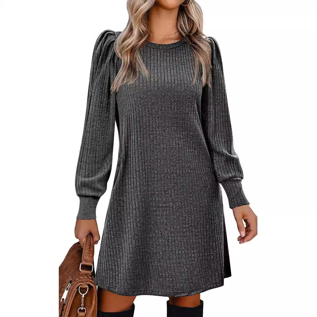 Robe ample décontractée en tricot à manches bouffantes pour femmes, mode européenne et américaine