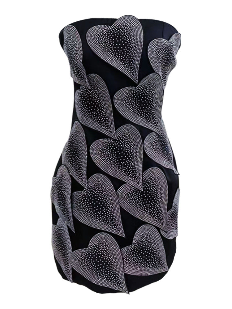 Heavy Embroidery Drilling Tube Top Slimming Dress