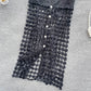 Black And White Hollow Outer Skirt Female Elegant Button Tempered Stickers Falda Party High-end Women's Clothing