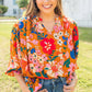 Women's Ruffled Collar Colorful Flowers Ruffled Shirt Top
