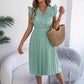 Casual Lace V-neck Ruffled-waist Pleated Dress