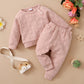 Ensemble printemps-automne pour garçons et filles, couleur bonbon, couleur unie, pois, col rond, manches longues, pantalon, vêtements pour enfants