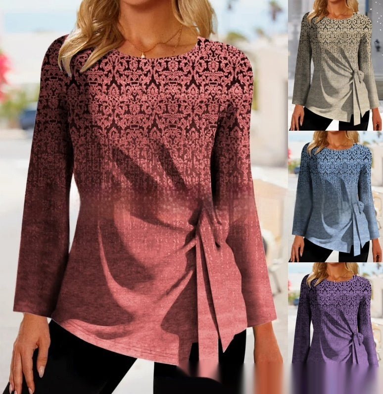 Women's Clothing Round Neck Tied Top
