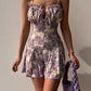 Floral Pleated Rope Drawstring Waist Romper
