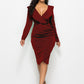 V-neck Ruffled Long-sleeve Hip Dress Women Girl Fashion