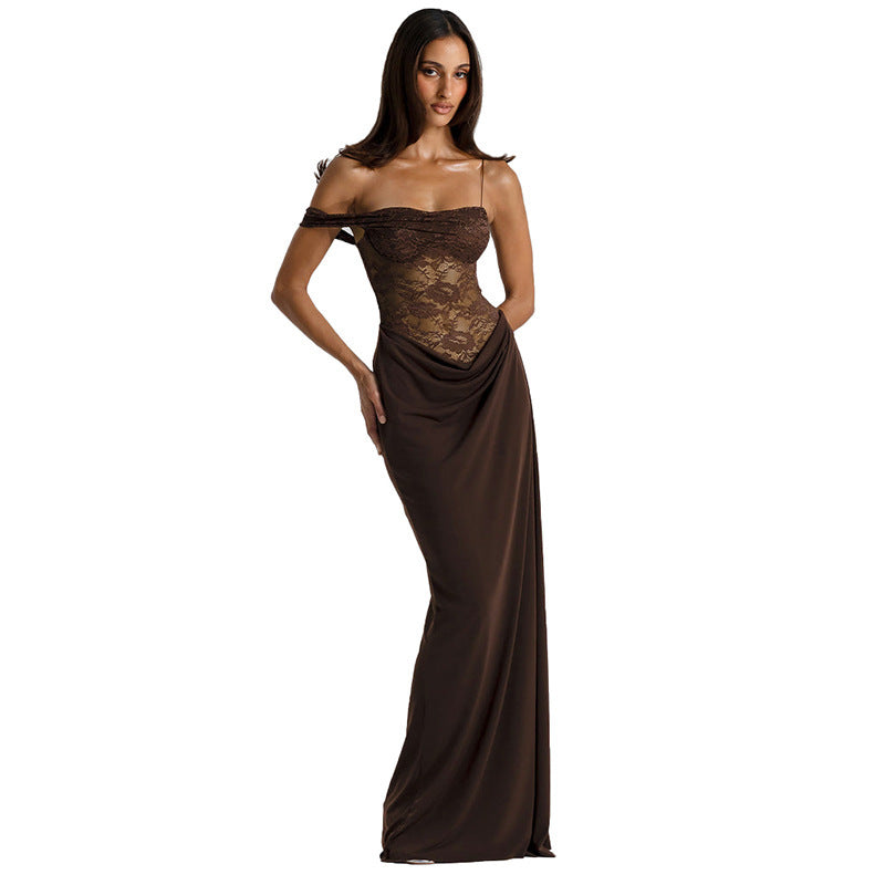 Solid Color Lace Tight Stitching Dress
