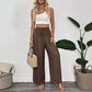 Casual Simple Style Lace-up Embroidered Loose Wide-leg Pants