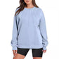 Pull ample et décontracté à col rond et plissé pour femme