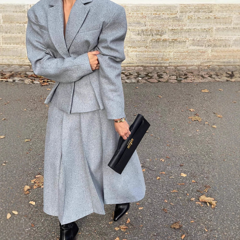 Fashion Waist-controlled Small Suit A- Line Skirt Two-piece Suit