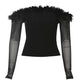 Fashion Off-neck Stitching Edging Long Sleeve Women