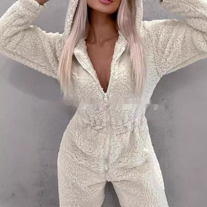 Plus Velvet Thickened Hooded Pajamas Jumpsuit