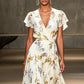 Women's V-neck Short Sleeve Dress Temperament Printed