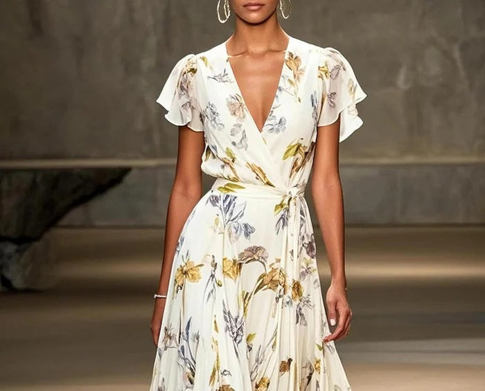 Women's V-neck Short Sleeve Dress Temperament Printed