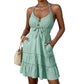 Women's V-neck Lace-up Waist Dress