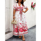 Retro V-neck Printing Dress European And American