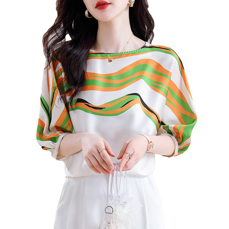 Women's Pullover Chiffon Shirt Striped Top