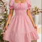 Pleated Ruffle A-line Dress With A Square Neckline And Short Sleeves