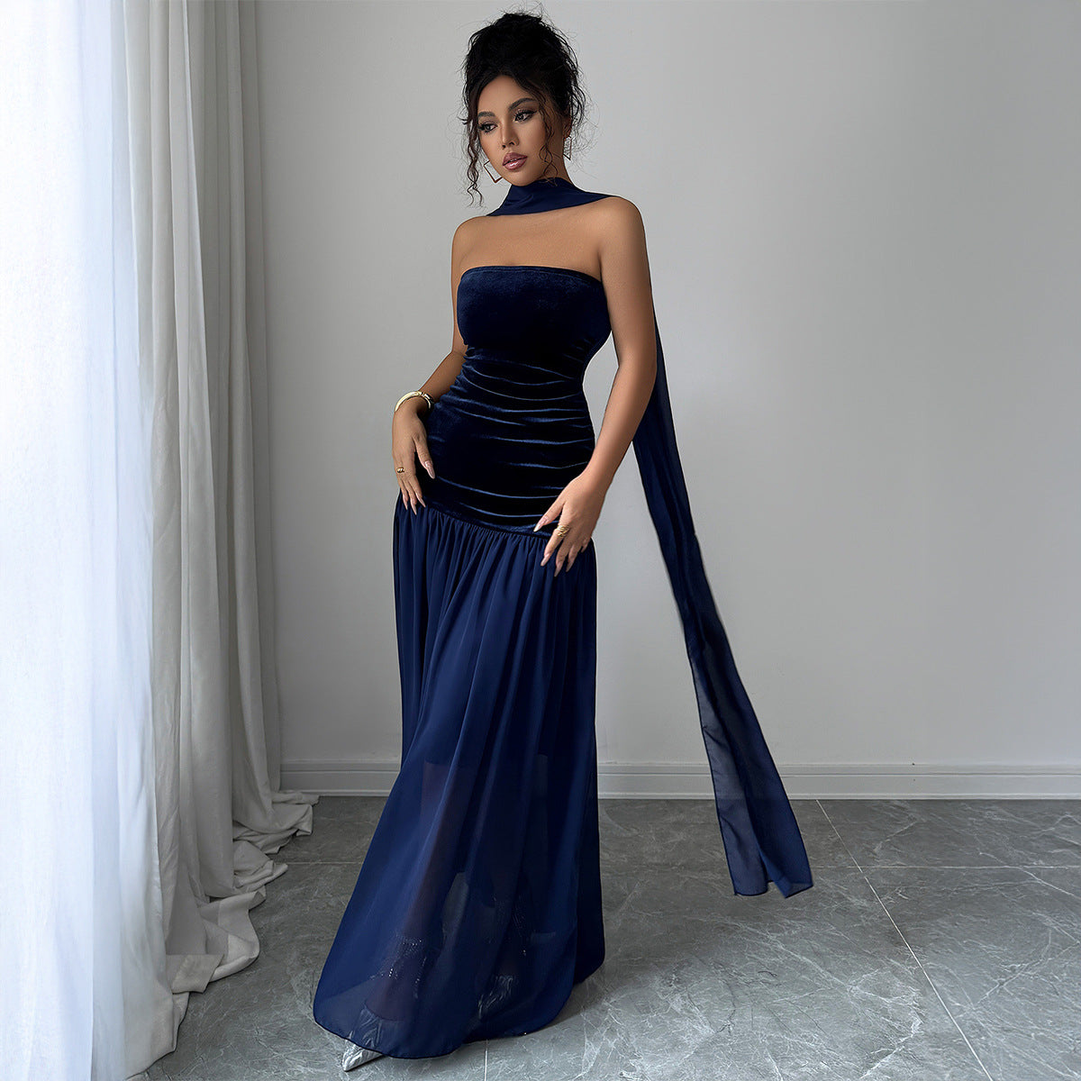 Elegant Strapless Patchwork Dress For Women
