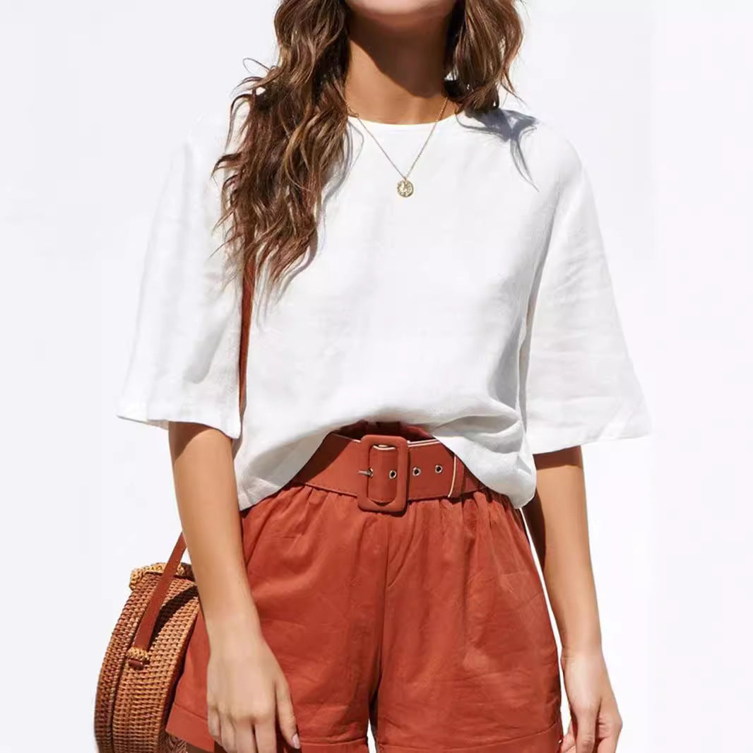Women's Short-sleeved Solid Color Casual Top