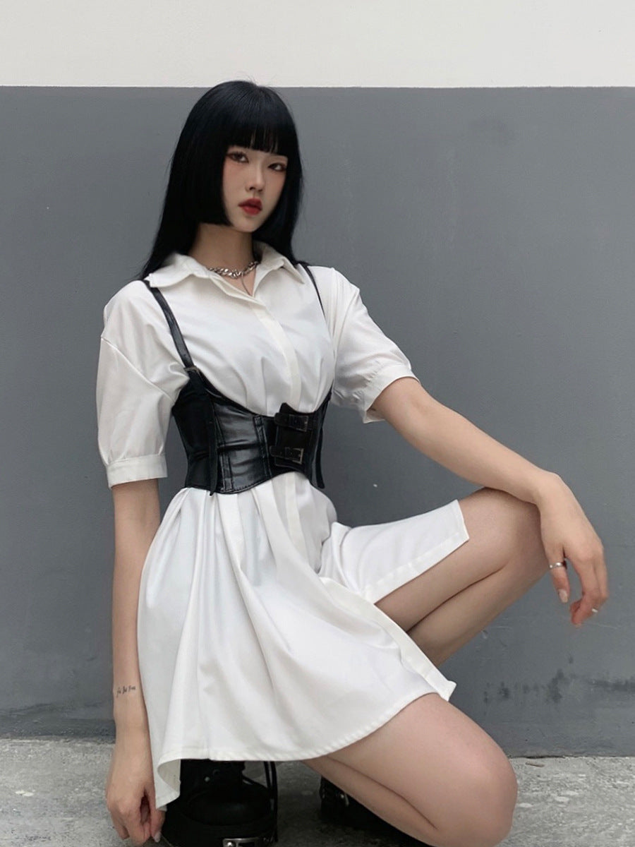 Waist Seal White Shirt Skirt Women's Mid-length