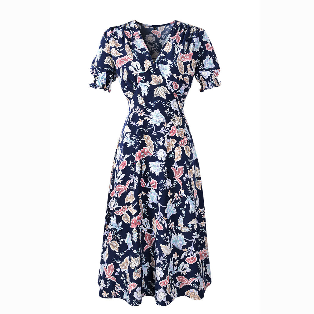 Summer New Bohemian V-neck Printed Dress