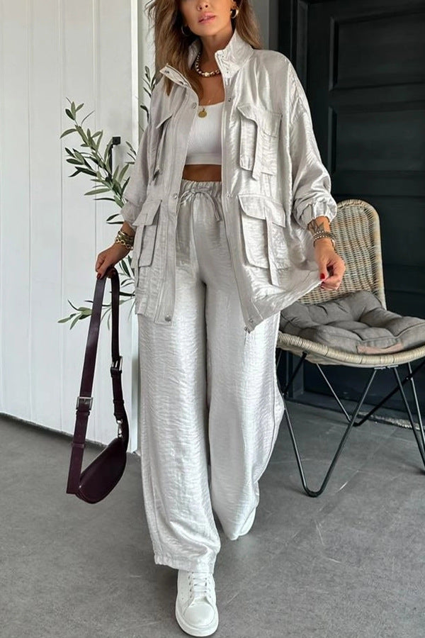 Women's Clothing Straight-leg Trousers Two-piece Set Solid Color Fashion