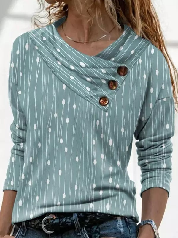 Women's Irregular Collar Printed Long Sleeve Top