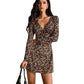 Slim Fit Fashion Floral V-neck Long-sleeve Dress