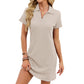 Solid-color Lapel Loose-fitting Short-sleeve T-shirt Dress For Women