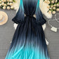 Mid-length A- Line Gradient Pleated Dress