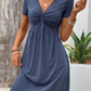 Color Cotton Short Sleeve V-neck Design Chest Twist Waist Dress