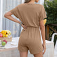 Women's Decorative Button Drawstring Slim Waist Short Sleeve Jumpsuit
