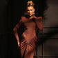 Long Sleeve High Collar Temperament Slim Fit Pleated Backless Dress