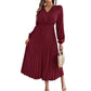 Women's V-neck Lace Cinched Pleated Long Dress