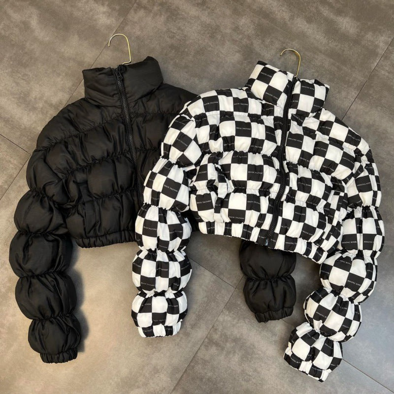 Long Sleeve Threaded Bubble Elastic Short Cotton Jacket