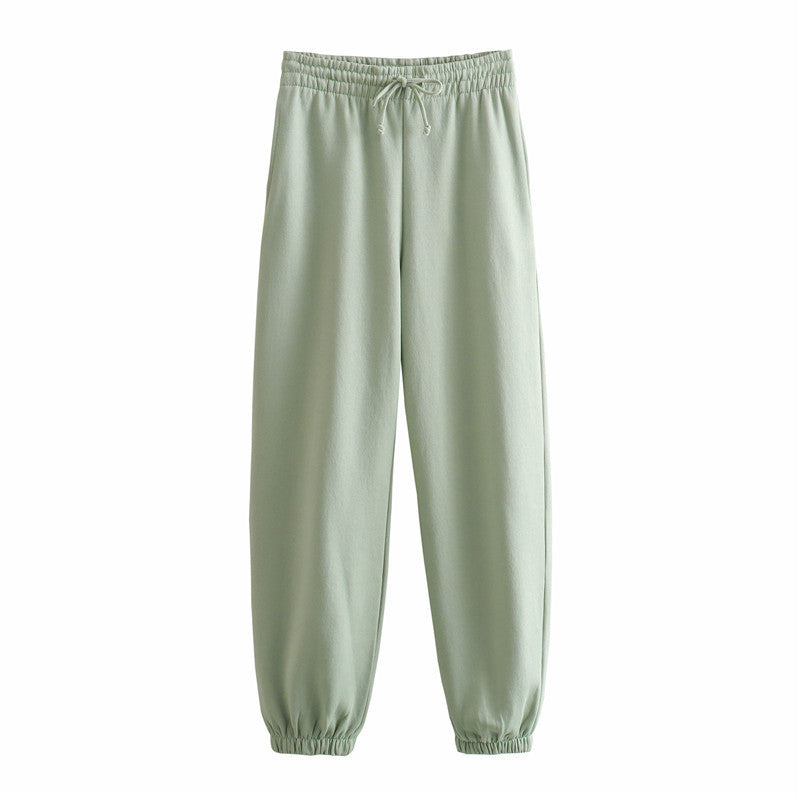 Vêtements d'automne pour femmes, couleur unie, pull court basique, pantalon de jogging à lacets et bande à la cheville