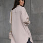 Mid-Length Shirt Jacket With Sleeve-Pull Button Decoration