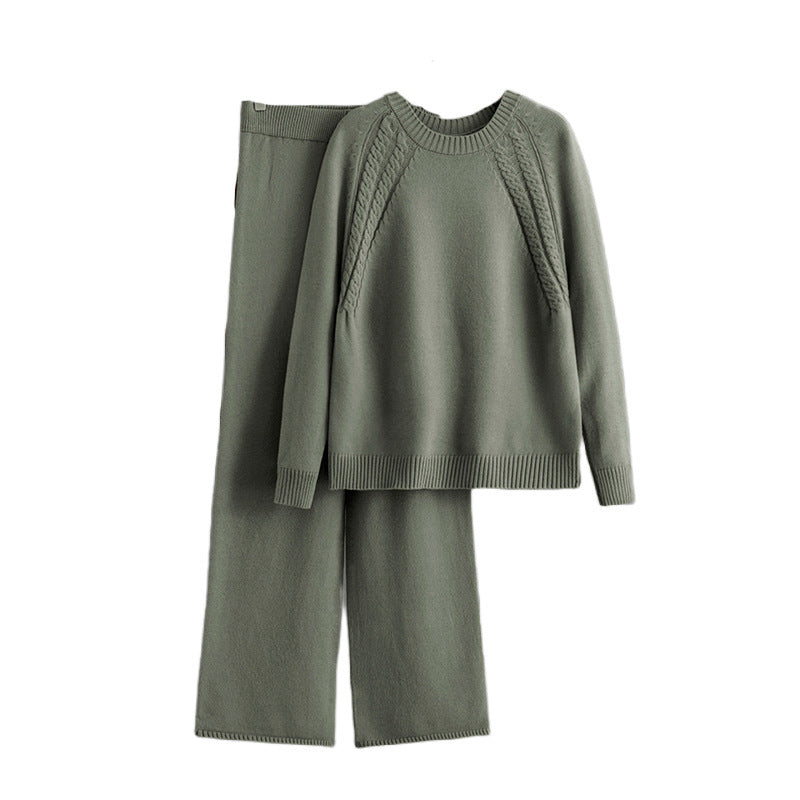 Ensemble décontracté en tricot de couleur unie pour femme